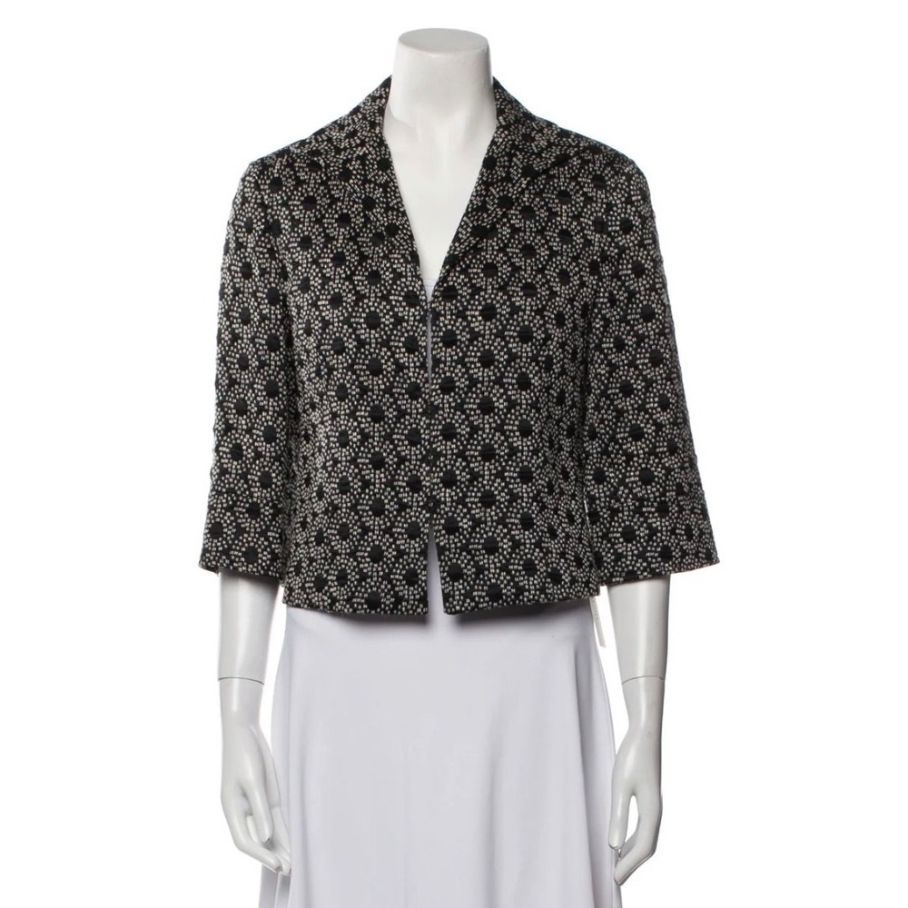 Lafayette 148 Blazer Women S Black Excellent Geometric Jacquard Cropped Jacket